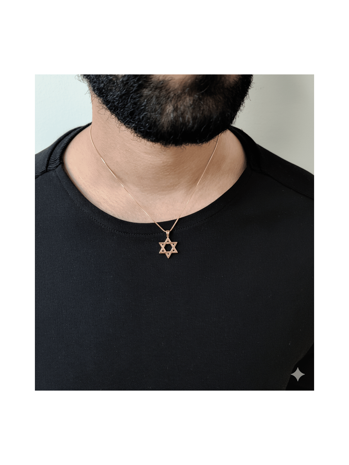Pendentif Magen David tissé en or rose 14 carats de taille moyenne N, étoile de David juif
