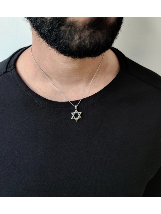 Pendentif Magen David tissé en or rose 14 carats de taille moyenne N, étoile de David juif