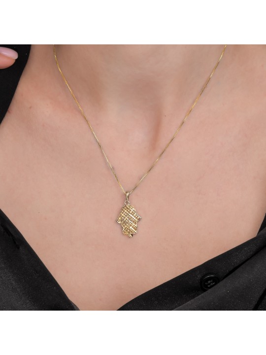 Big Size14k Gold Open Filigree Chai Hamsa Necklace , Jewish Filigree J