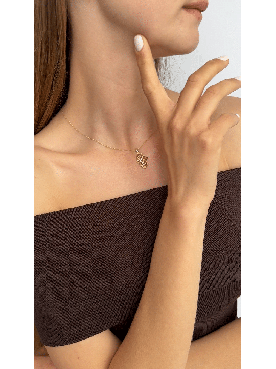 גודל גדול 14 קראט זהב פתוח פיליגרן חי חמסה שרשרת , פיליגרן יהודי J