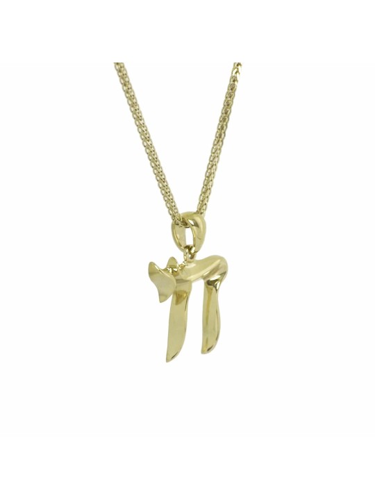 Yellow Gold Classic Chai Pendant , Tu B'Av Gifts , Israeli Judaica