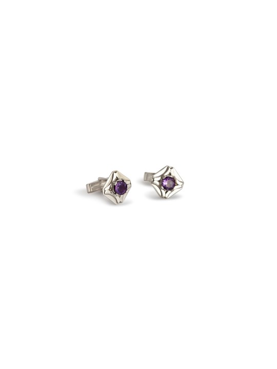 Boutons de manchette en argent avec pierres d'améthyste violettes, cadeaux Tu B'Av, israélien