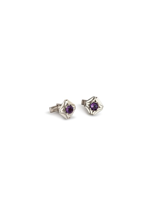 Boutons de manchette en argent avec pierres d'améthyste violettes, cadeaux Tu B'Av, israélien