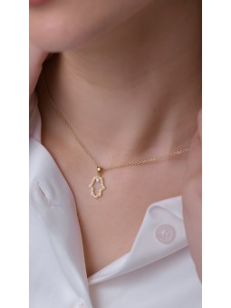 Small Hollow 14K Gold Hamsa Pendant with Solitaire , Tu B'Av Gifts , I