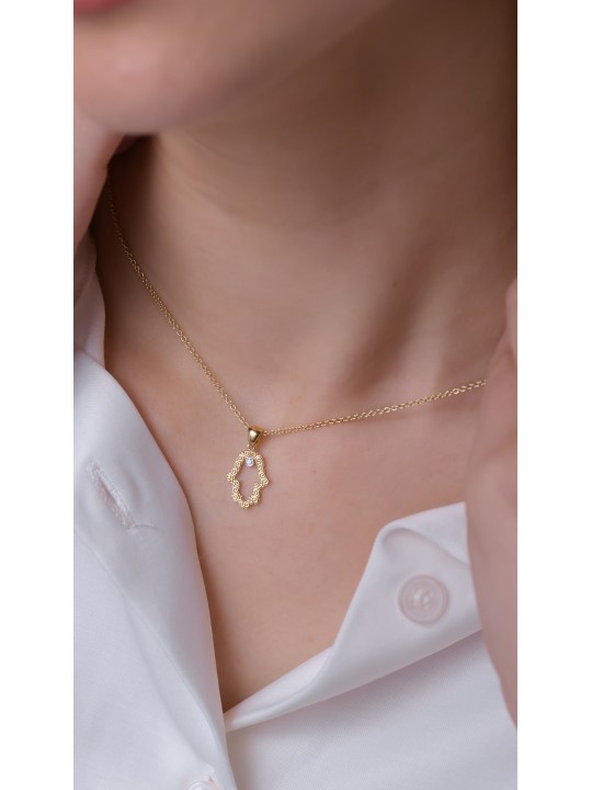 Petit pendentif Hamsa creux en or 14 carats avec solitaire, cadeaux Tu B'Av, I