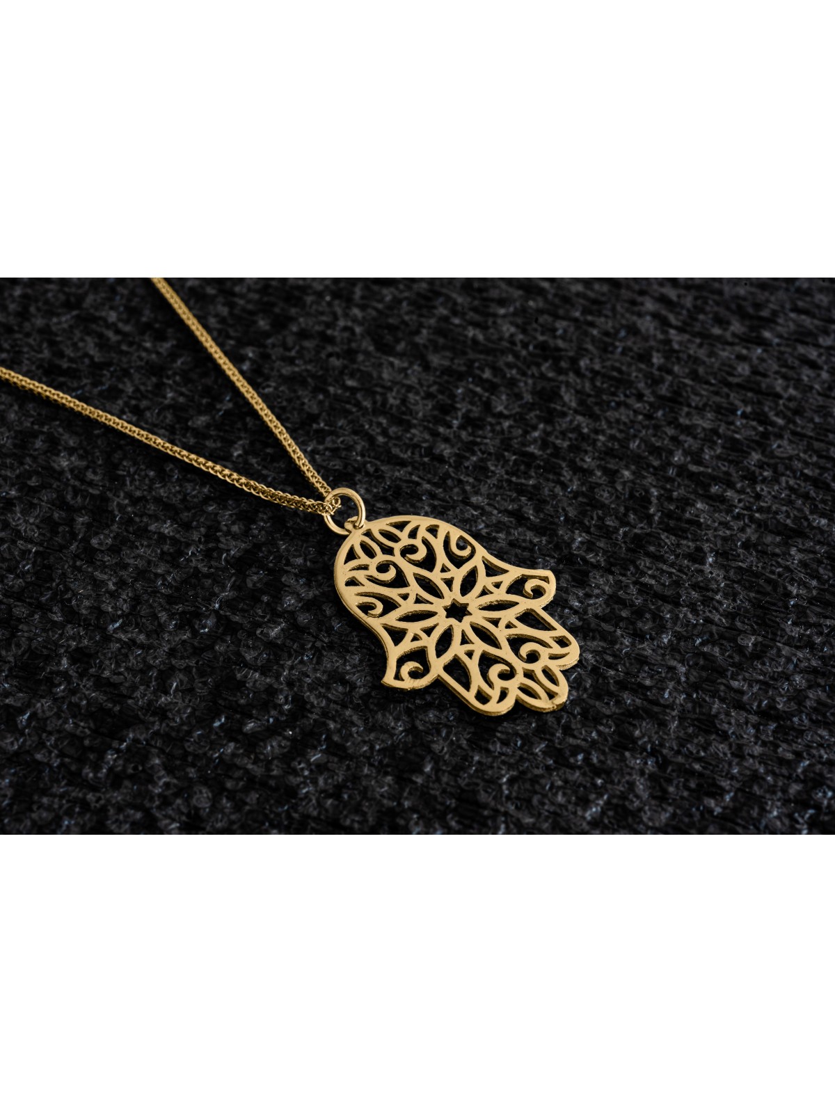 Large 14K Yellow Gold Filigree Hamsa Necklace , Jewish Wedding Gifts ,