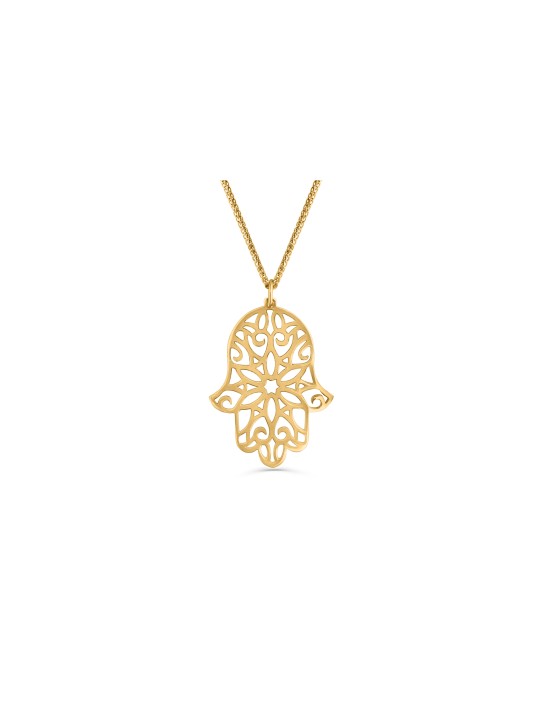 Grand collier Hamsa en filigrane en or jaune 14 carats, cadeaux de mariage juifs,
