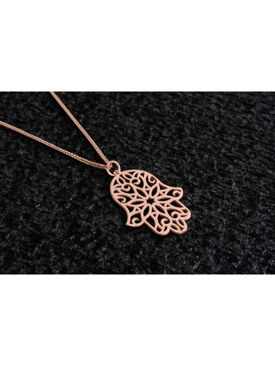 Large 14K Yellow Gold Filigree Hamsa Necklace , Jewish Wedding Gifts ,