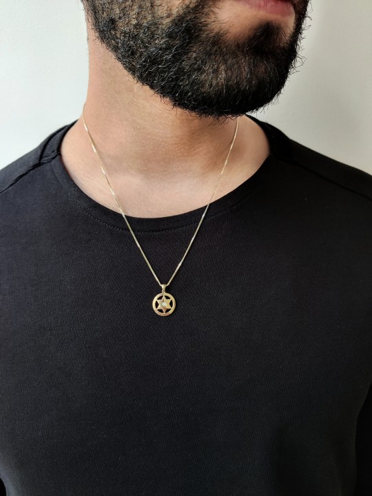 Étoile de David cerclée contemporaine en or jaune P , Cadeaux Tu B'Av , I