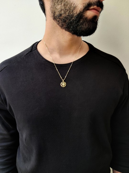 Étoile de David cerclée contemporaine en or jaune P , Cadeaux Tu B'Av , I