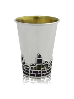 Kiddush Cup Sterling Silver with Enamel , Modern Kiddush Cups , Israel