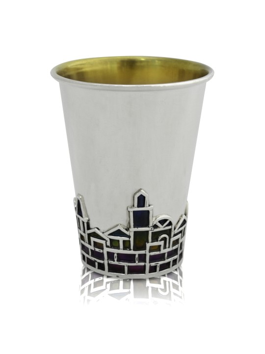 Kiddush Cup Sterling Silver avec émail , Coupes de Kiddush modernes , Israël