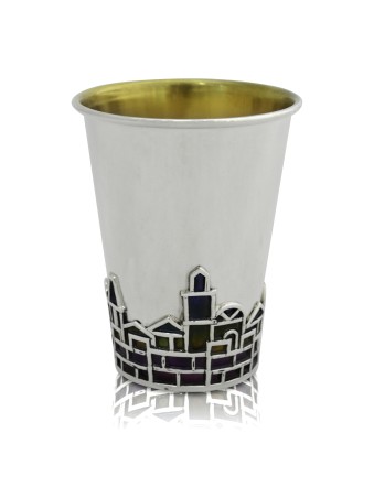 Kiddush Cup Sterling Silver with Enamel , Modern Kiddush Cups , Israel