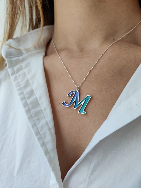 Pendentif émaillé en or 14K coloré initial, colliers de noms colorés,