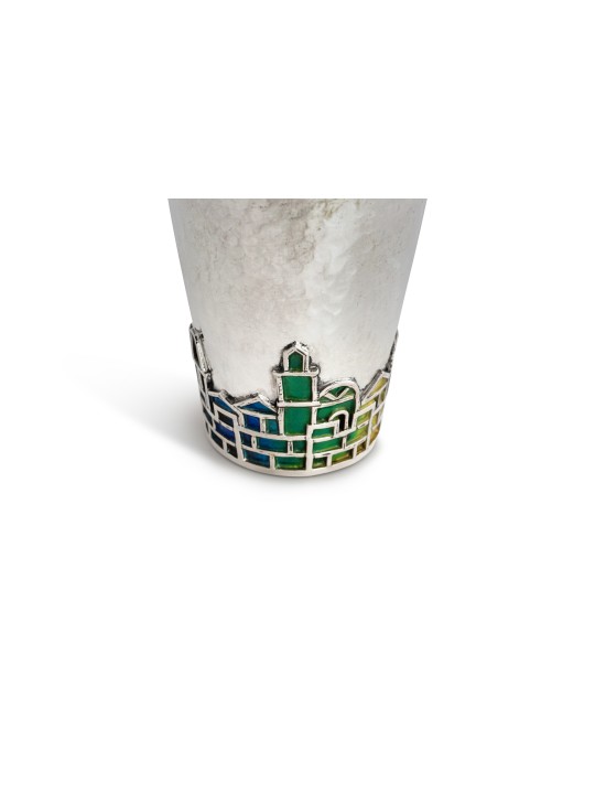 Hammered Jerusalem Kiddush Cup Enameled , Modern Kiddush Cups , Israel