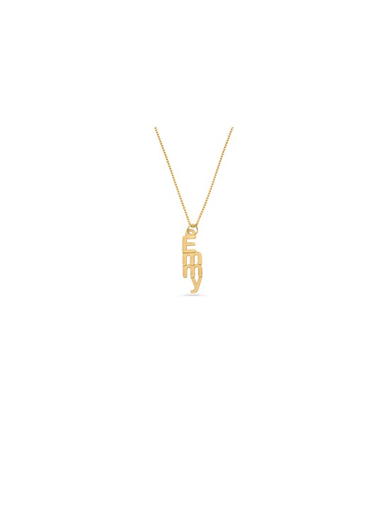 Collier de nom anglais vertical moderne en or 14 carats 3D, cadeaux Tu B'Av, est
