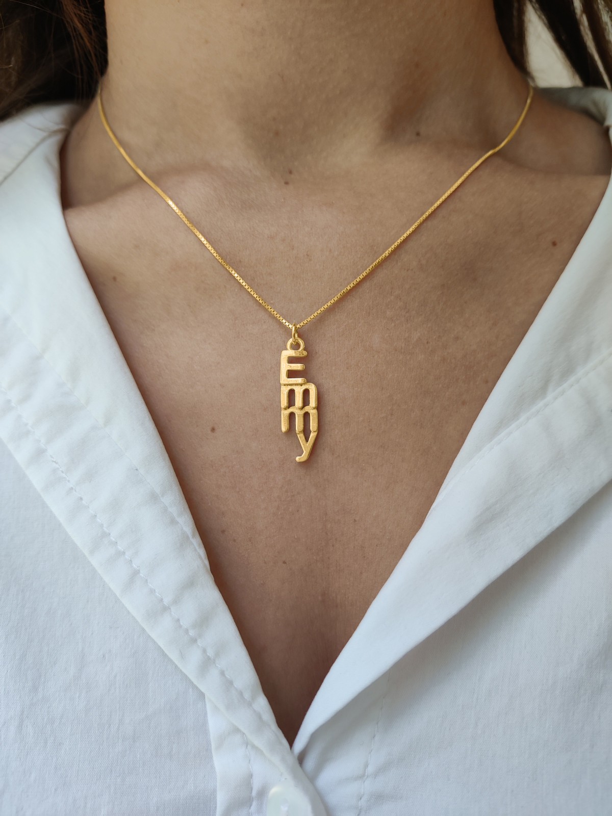 Modern 3D Vertical 14K Gold English Name Necklace , Tu B'Av Gifts , Is