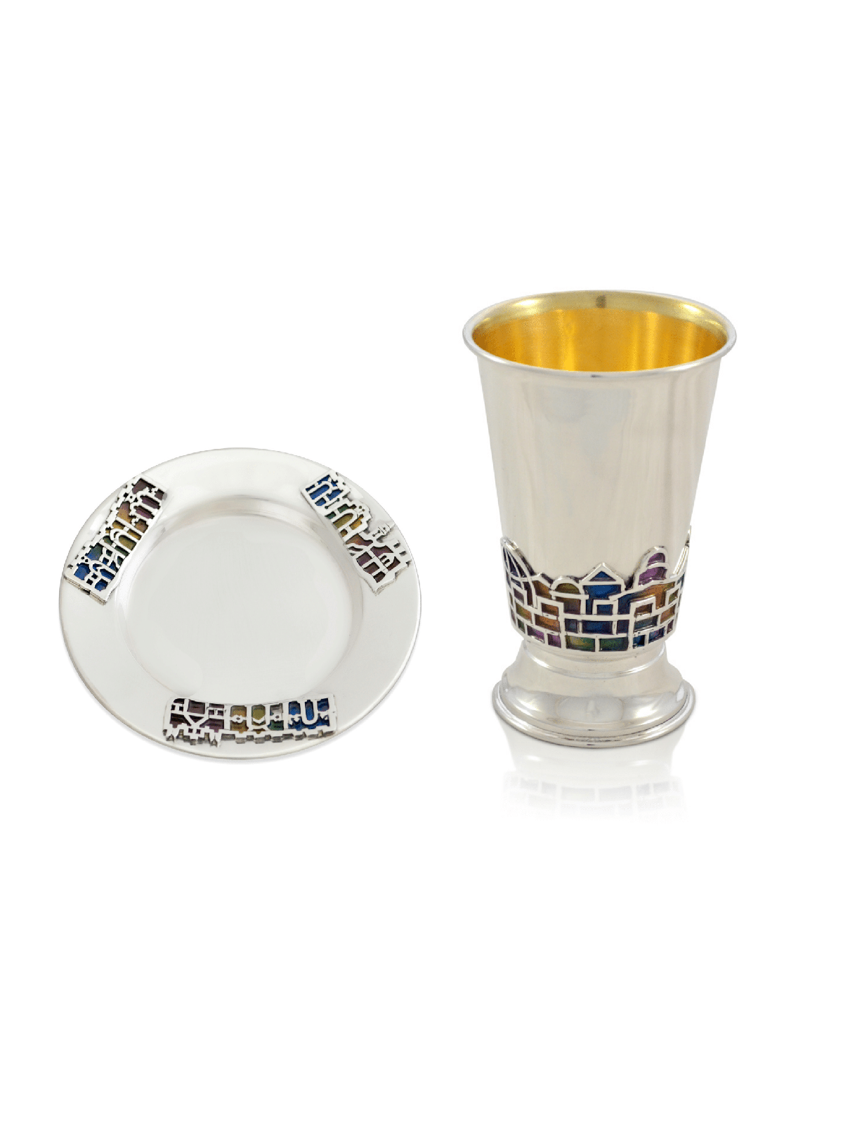 Sterling Silver Jerusalem Enamel Kiddush Cup , Modern Kiddush Cups , I