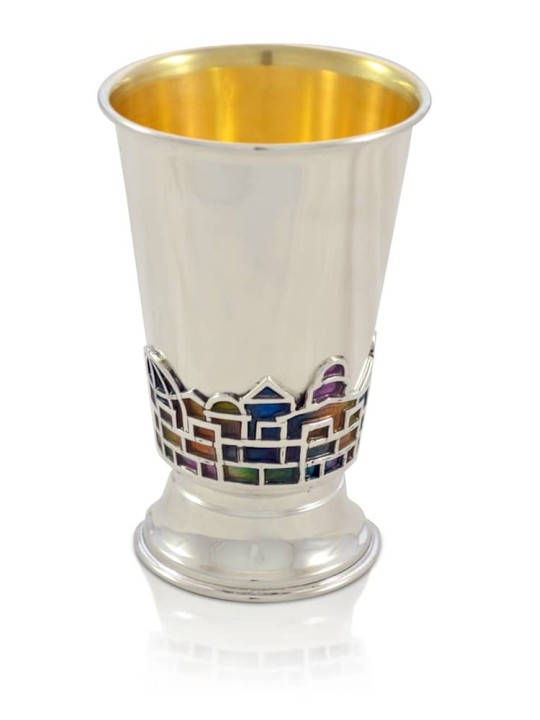 Sterling Silver Jerusalem Enamel Kiddush Cup , Modern Kiddush Cups , I
