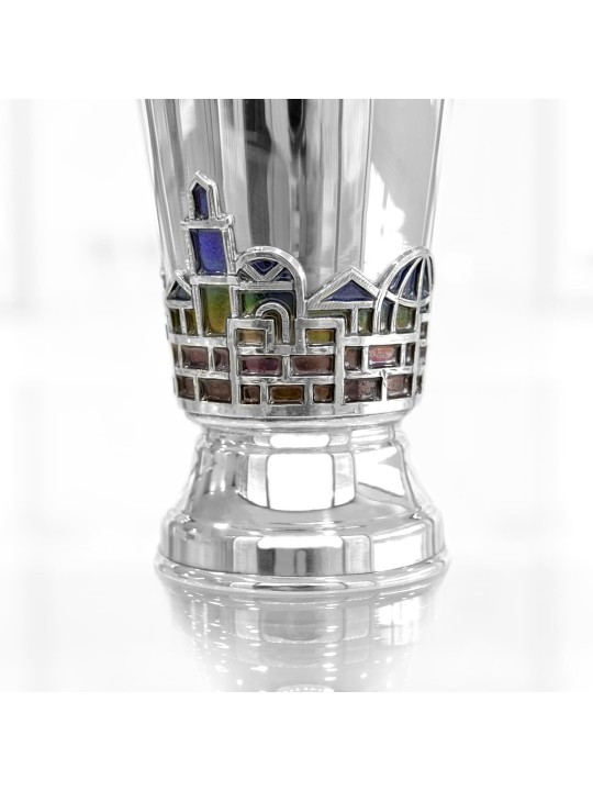 Sterling Silver Jerusalem Enamel Kiddush Cup , Modern Kiddush Cups , I