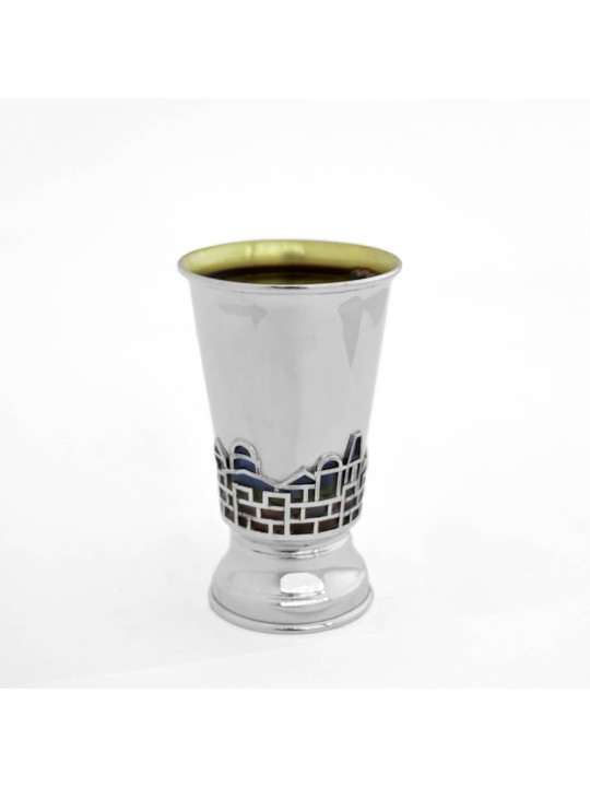 Sterling Silver Jerusalem Enamel Kiddush Cup , Modern Kiddush Cups , I