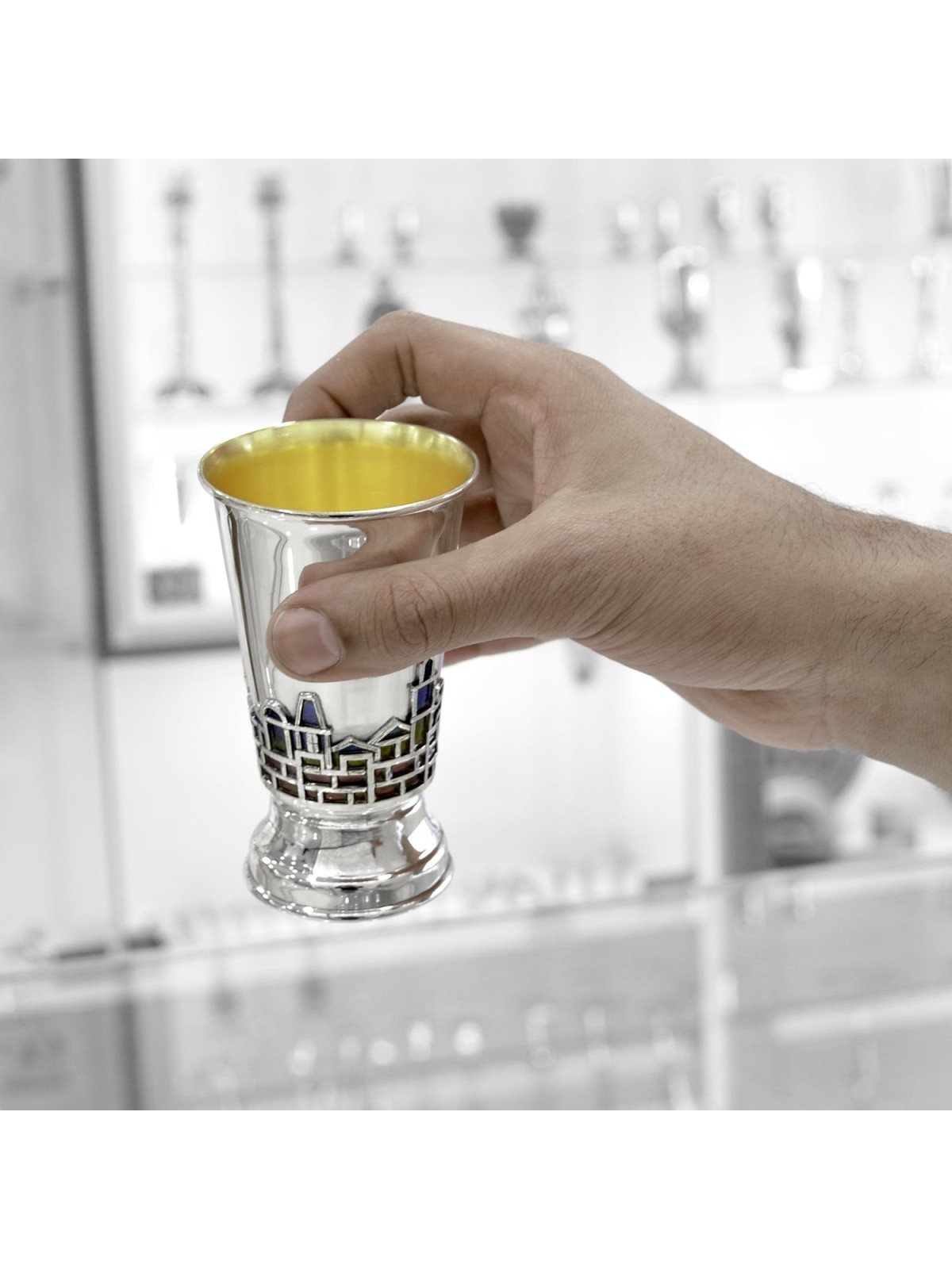 Coupe de Kiddush en émail de Jérusalem en argent sterling, coupes de Kiddush modernes, I