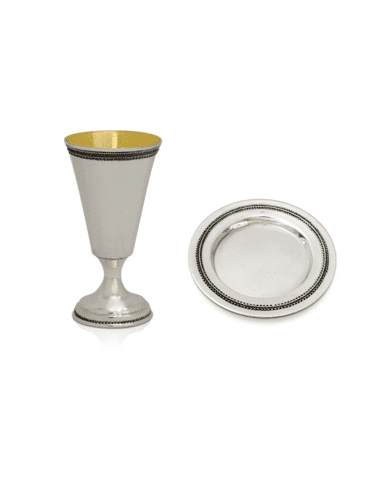 Kiddush Set with Yemeni Filigree , Passover Gifts , Israeli Judaica