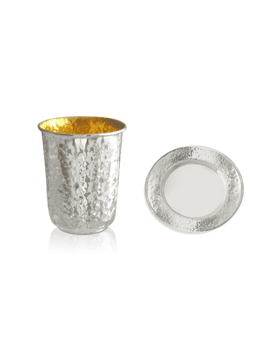 Ensemble Kiddouch martelé 925 Argent Sterling , Cadeaux de Pâque , Ju Israélien