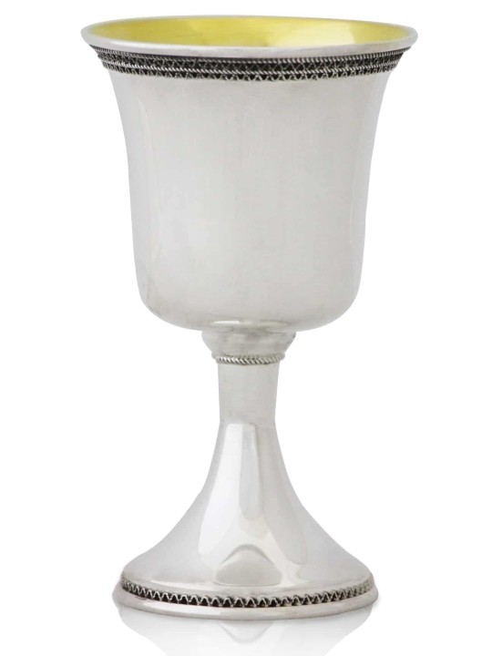 Silver Goblet Enameled Blessing , Modern Kiddush Cups , Israeli Judaic