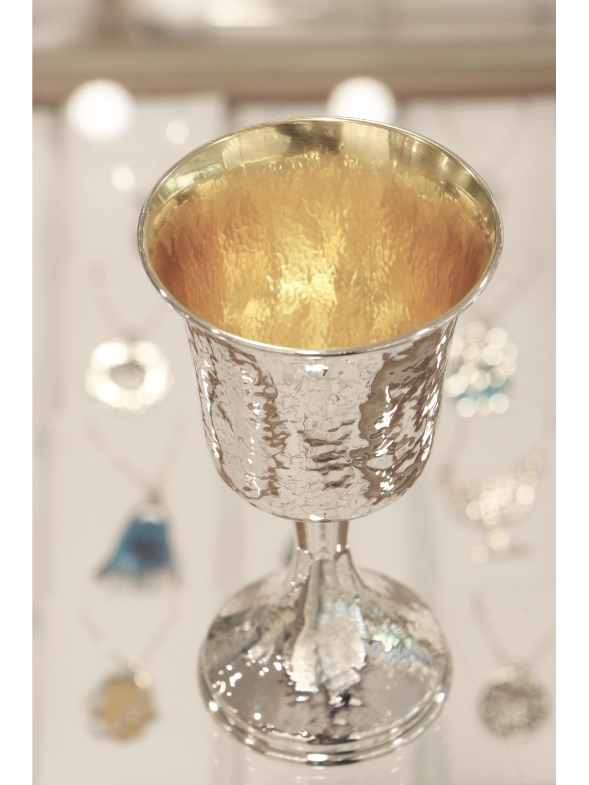 Coupe de Kiddouch classique martelée avec une tige, cadeaux de Pâque, Ju israélien