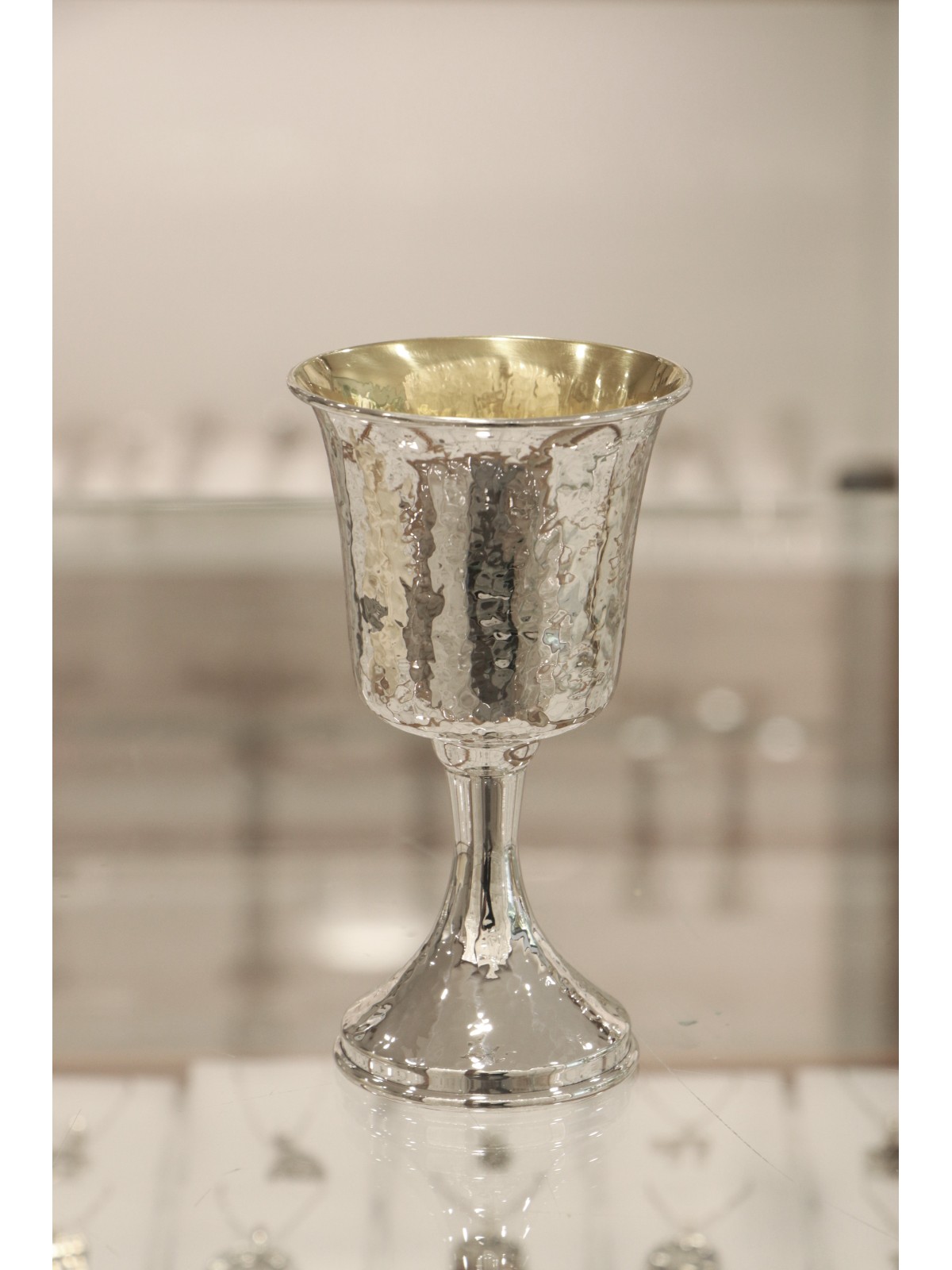 Coupe de Kiddouch classique martelée avec une tige, cadeaux de Pâque, Ju israélien