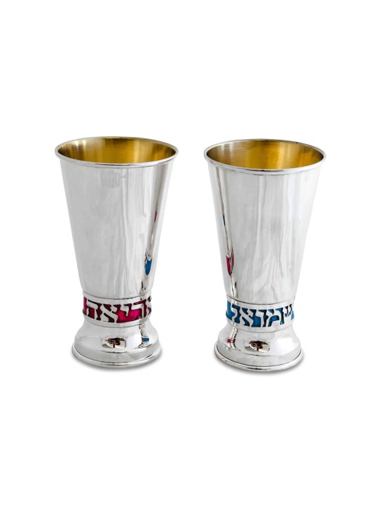 Coupe de Kiddush en émail coloré avec nom personnalisé, Kiddush Cu moderne