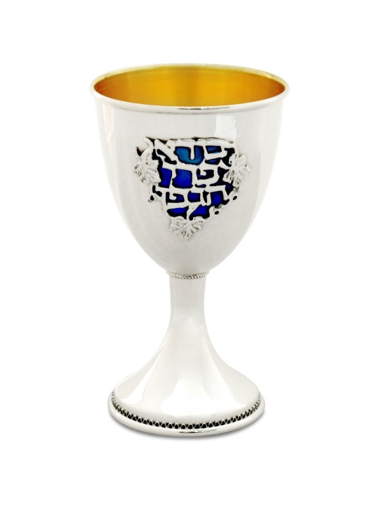 Goblet with Custom Enamel Colors & Blessing , Modern Kiddush Cups , Is
