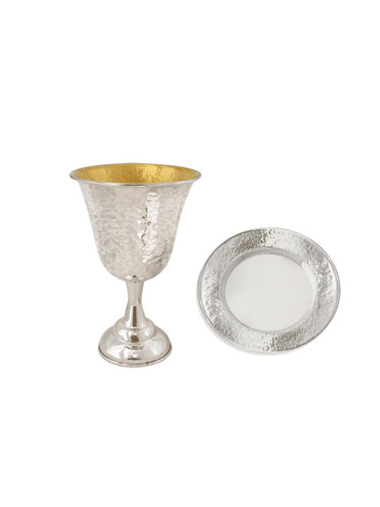 Bel et élégant ensemble de Kiddouch martelé, cadeaux de Pâque, Ju israélien
