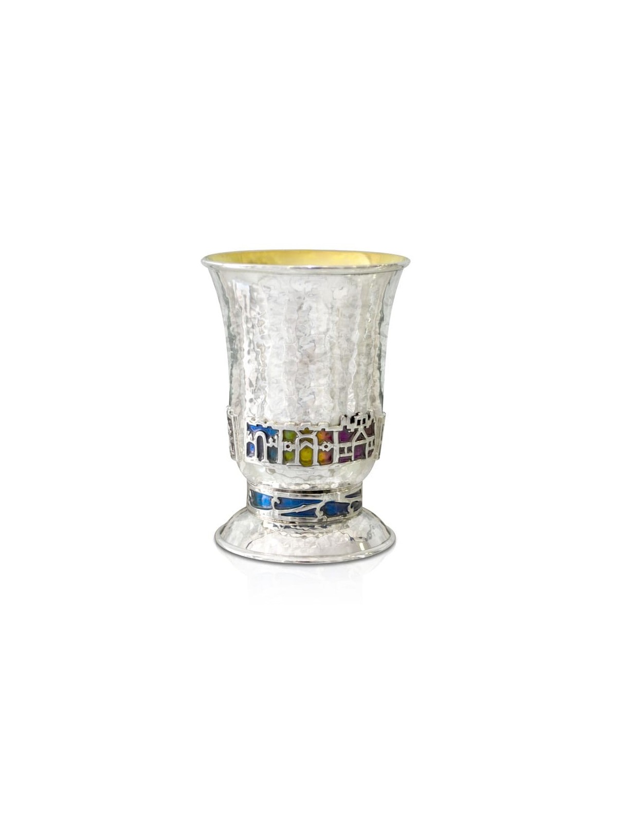 Hammered Jerusalem Kiddush Cup Enamel , Modern Kiddush Cups , Israeli