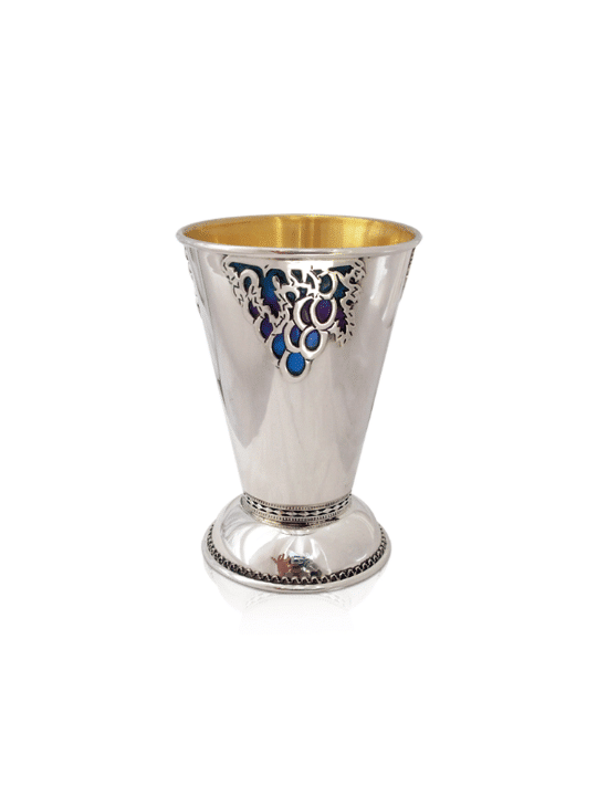 Kiddush Cup Decorated With Colorful Grapes Rim , Modern Kiddush Cups ,