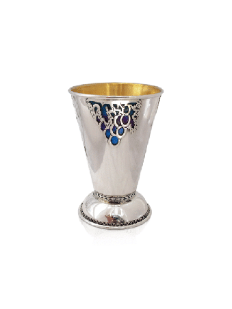 Kiddush Cup Decorated With Colorful Grapes Rim , Modern Kiddush Cups ,