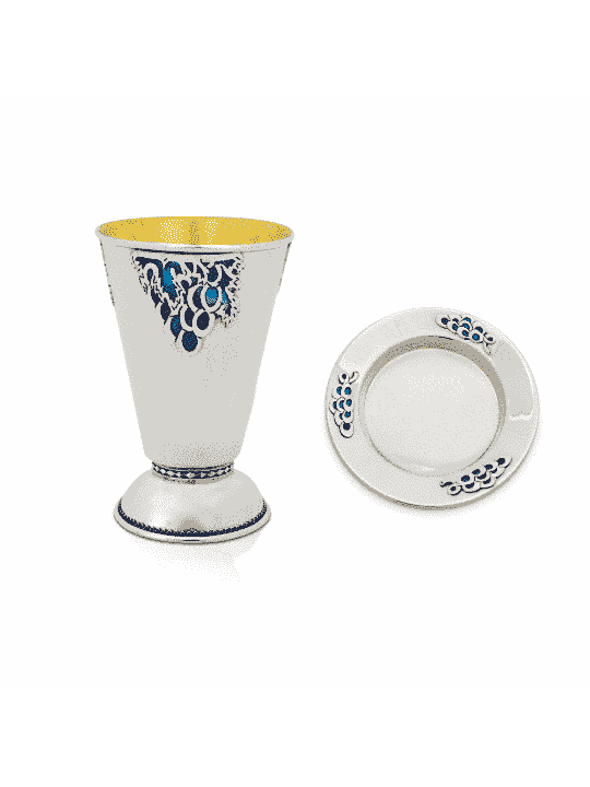 Coupe de Kiddouche décorée avec un bord de raisins colorés, coupes de Kiddush modernes,