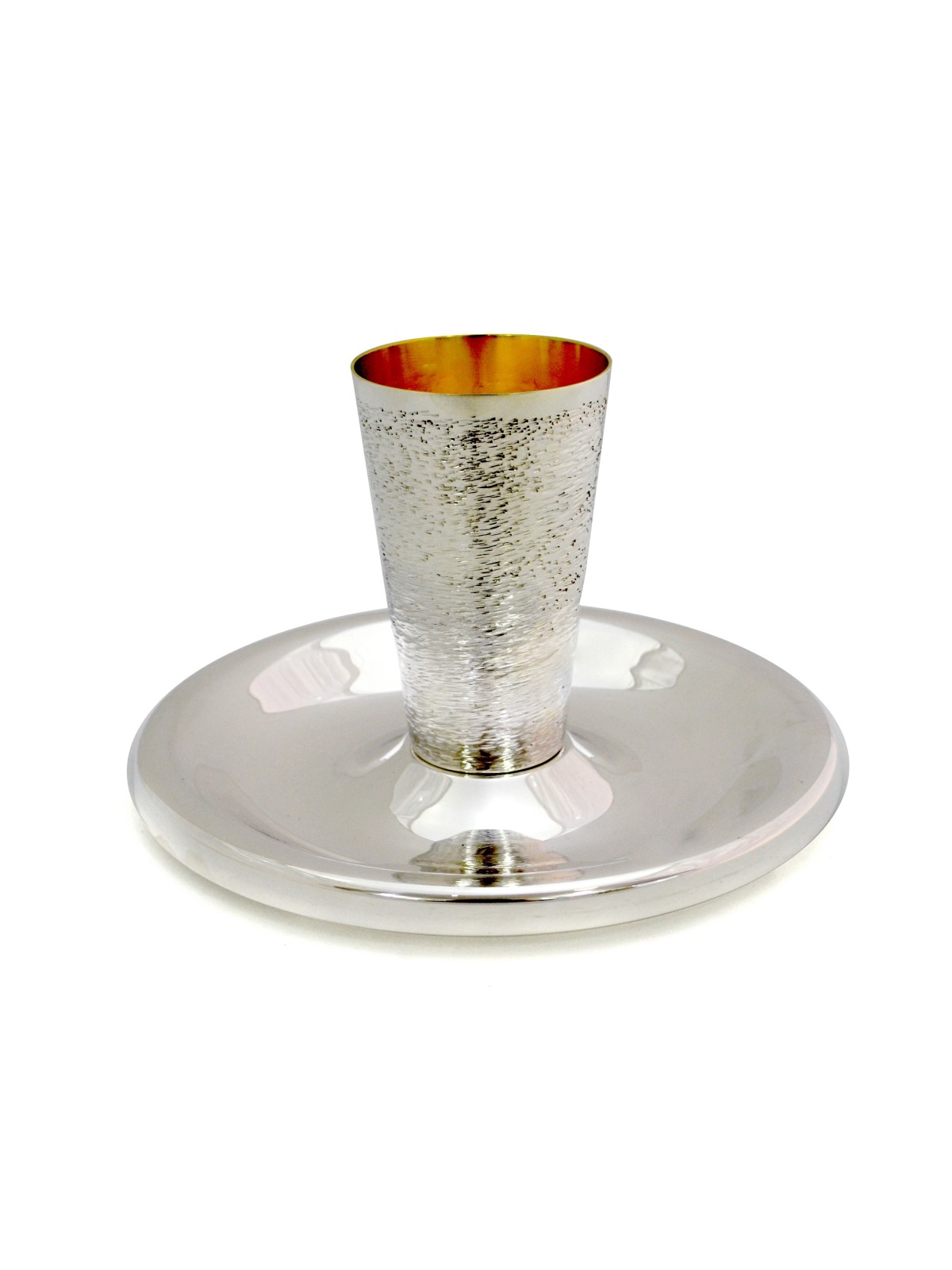 Coupe de Kiddouche martelée et grande assiette, Coupes de Kiddouche modernes, J israélien