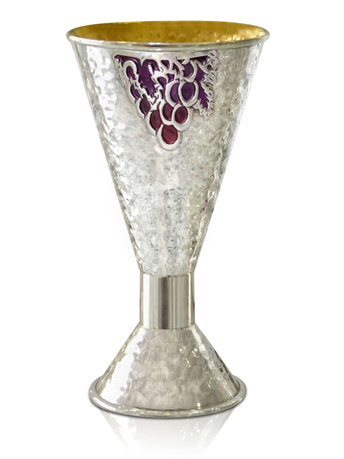 Hammered Kiddush Cup With Grape Patterns , Modern Kiddush Cups , Israe