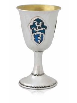 Colorful Personalized Sterling Silver Wine Goblet , Modern Kiddush Cup