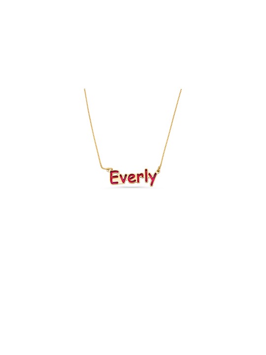 Pendentif nom en or 14 carats avec émail coloré, colliers nom colorés,