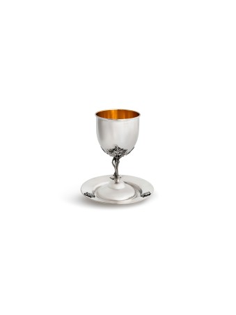 Silver Kiddush Set With Leaf design , Passover Gifts , Israeli Judaica