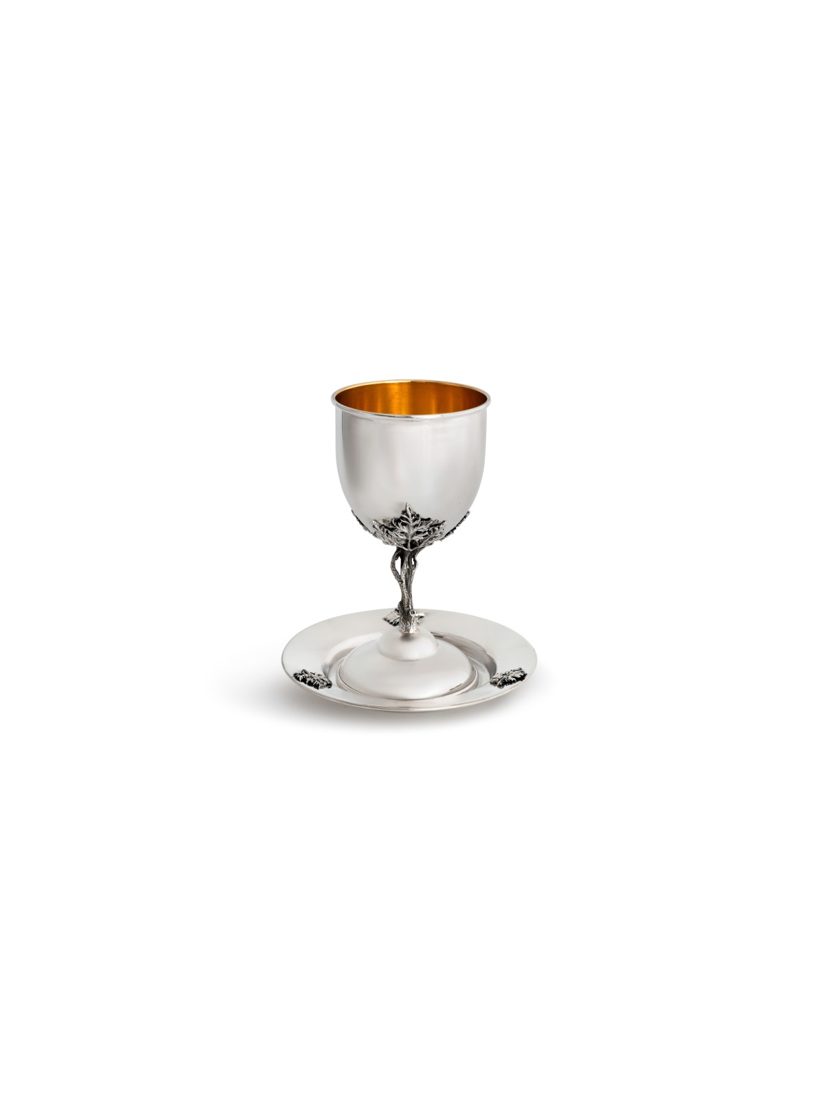 Silver Kiddush Set With Leaf design , Passover Gifts , Israeli Judaica