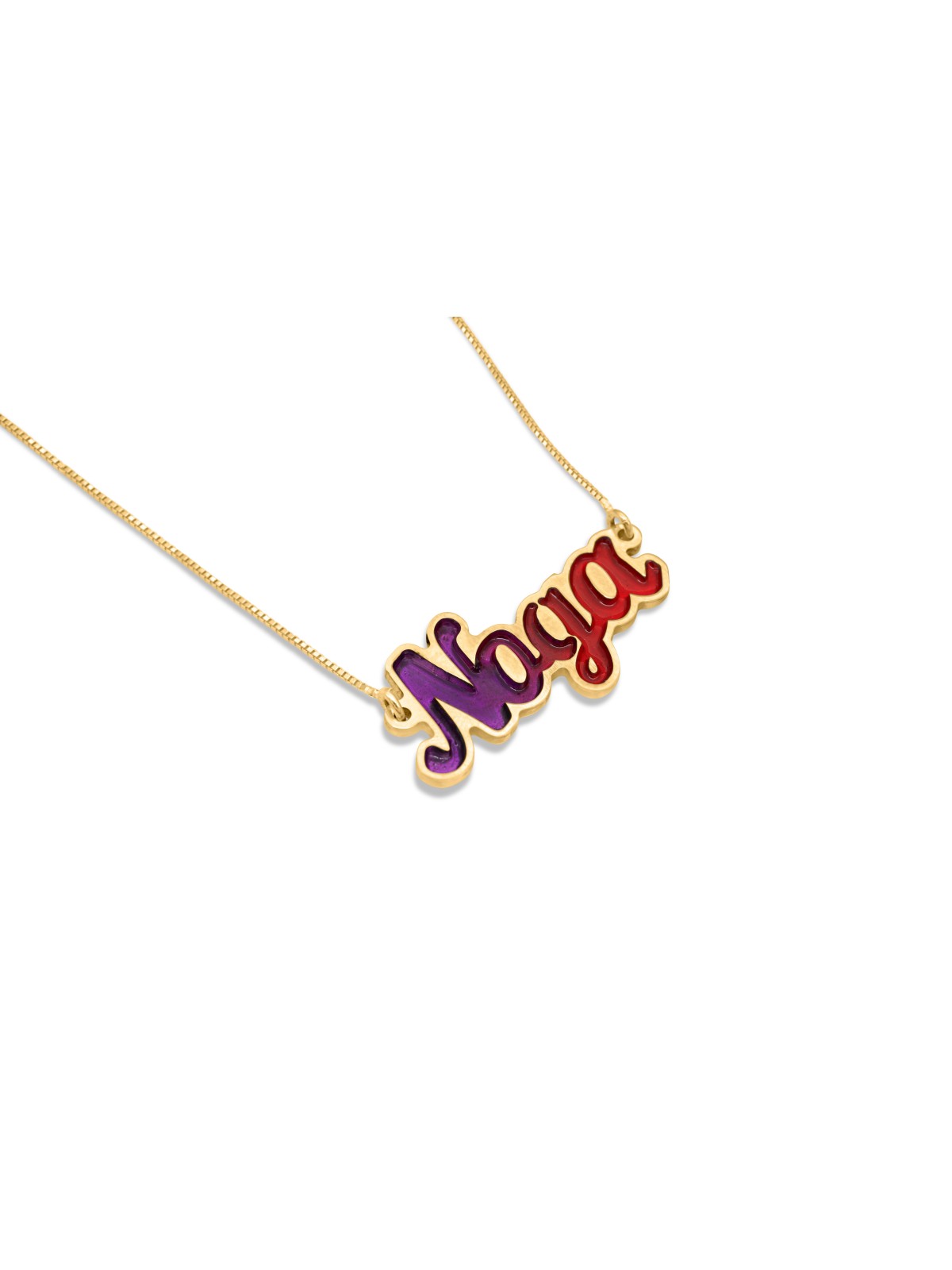 Collier de nom en or 14 carats avec émail, colliers de noms colorés, israélien