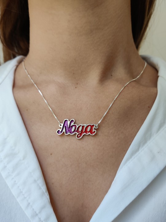 Collier de nom en or 14 carats avec émail, colliers de noms colorés, israélien