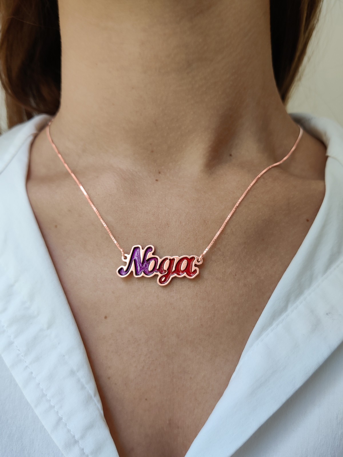 Collier de nom en or 14 carats avec émail, colliers de noms colorés, israélien