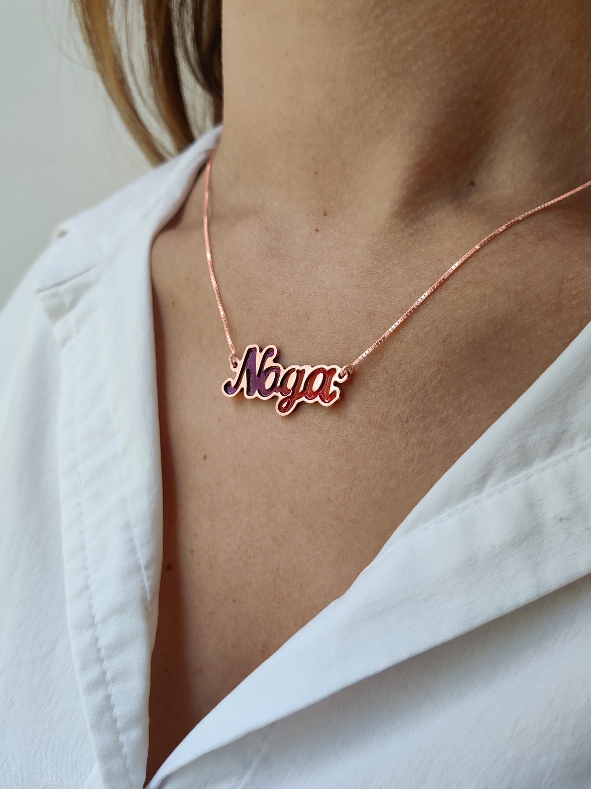 Collier de nom en or 14 carats avec émail, colliers de noms colorés, israélien