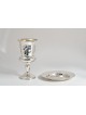 Coupe Eliyahu en argent émaillé bleu et sarcelle avec le W, Kiddush Cu moderne