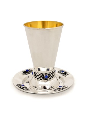 Coupe de Kiddouch en argent Pierres Lapis Lazuli , Cadeaux de Pâque , Juda israélien